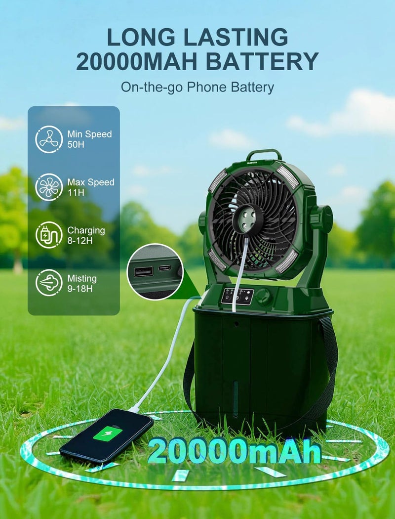 SAVIOR COOL Portable Misting Fans - 6L Water Tank, 20000mAh Rechargeable Outside Water Fans with Remote Control, LED Light Adjustable Spray Mister Fan with Hook/Bucket, Misters for Outdoor Patio/Camping - Image 3
